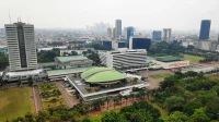 Foto udara kompleks parlemen DPR/MPR di Senayan Jakarta dengan kubah hijau Gedung Nusantara