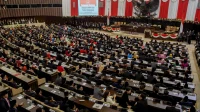 Ruang sidang paripurna MPR di Gedung Nusantara Senayan dipenuhi anggota MPR dan DPR