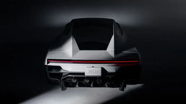 Tampak belakang mobil Tesla Roadster generasi baru dengan nosel thruster di bawah bumper