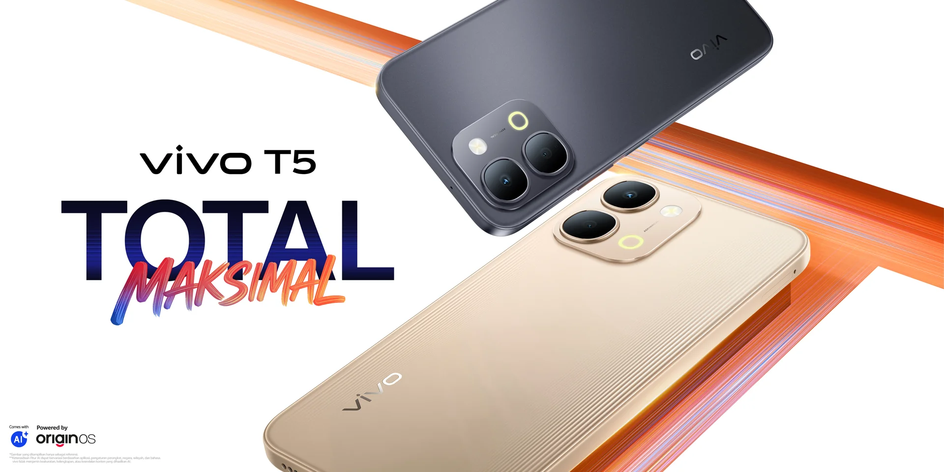 vivo T5 warna hitam dan emas tampak belakang dengan dua kamera